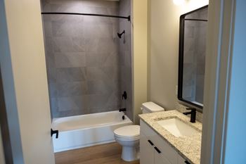 Matte black faucets & fixtures in bathrooms